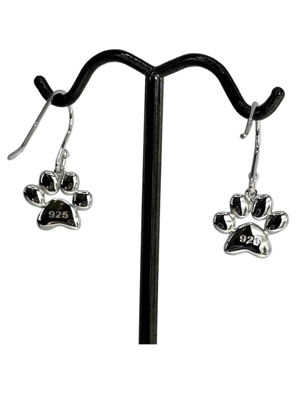 Silver Paw Print Dangle Earrings 925 Sterling Delicate Dog & Cat Lovers NWT